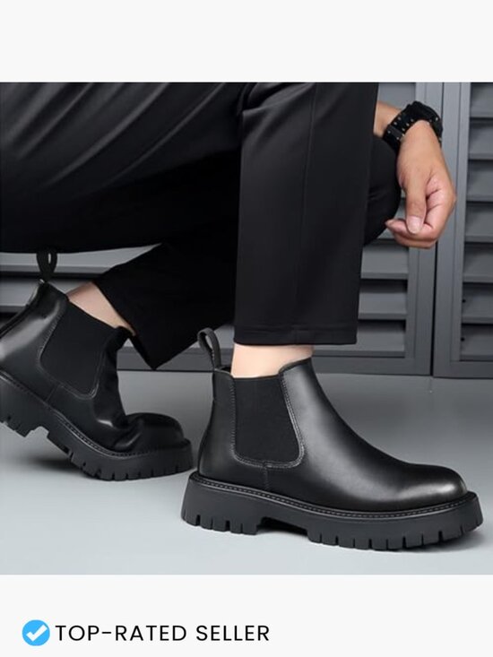 Men\'s Genuine Leather Chunky Platform Chelsea Boots Slip-On Lug Sole Ankle Work
